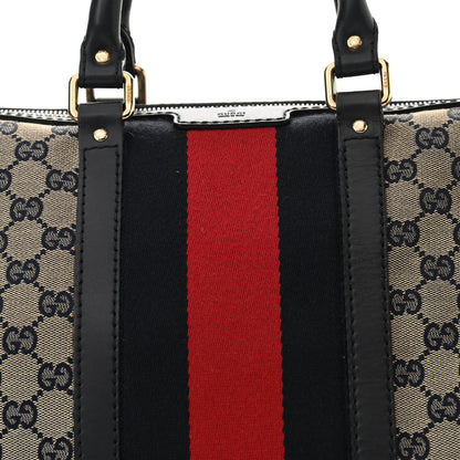 Gucci Monogram Selleria Calfskin Vintage Web Medium Boston Beige Blue 8 of 19