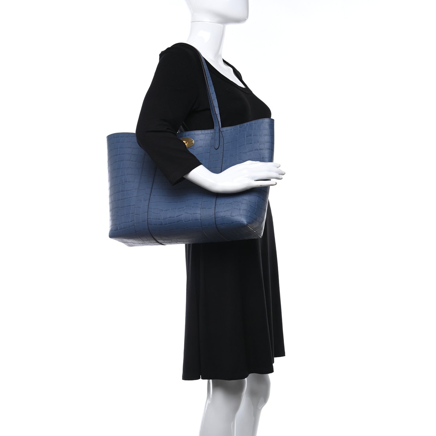 Matte Crocodile Embossed Bayswater Tote Pale Navy