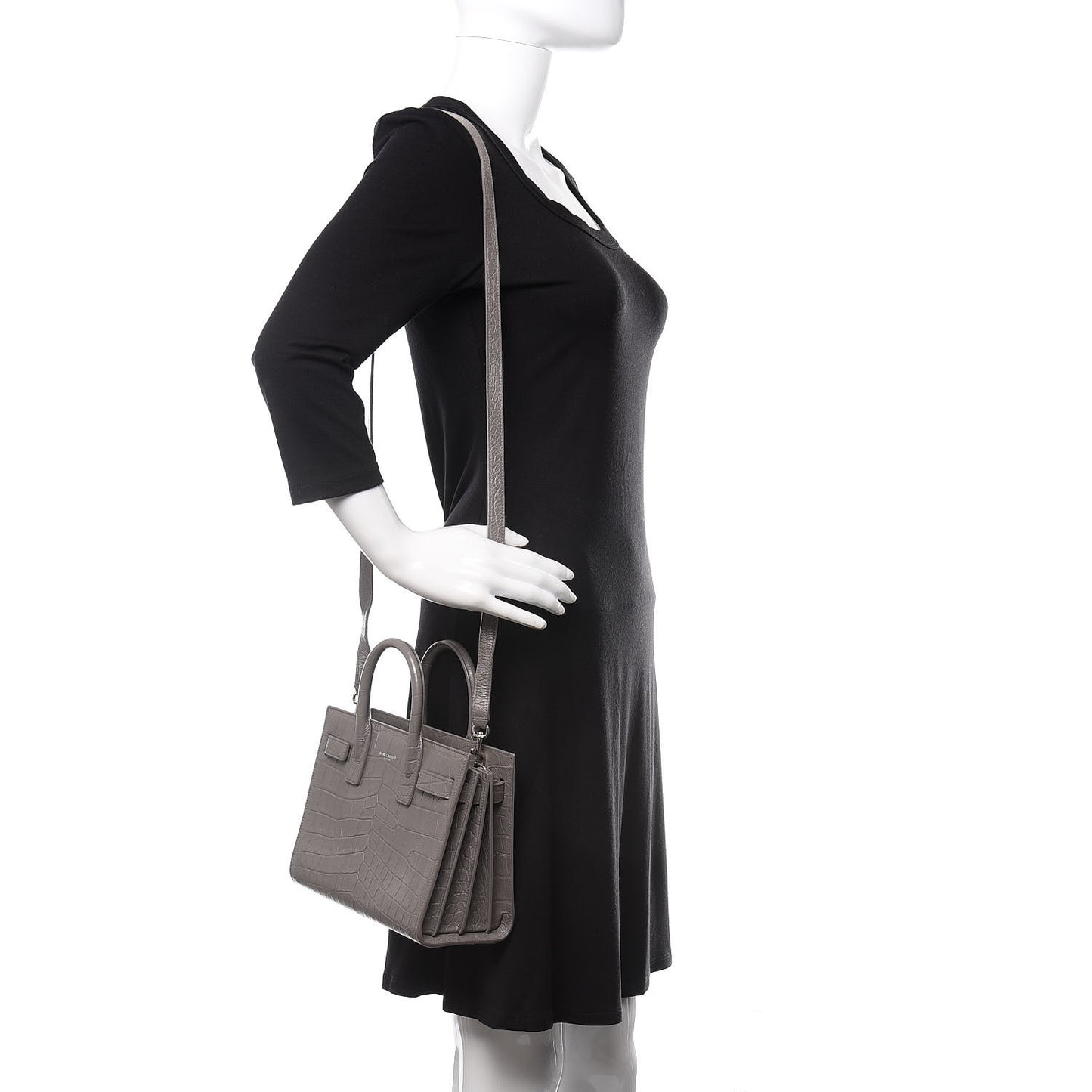 Calfskin Crocodile Embossed Nano Sac De Jour Fog