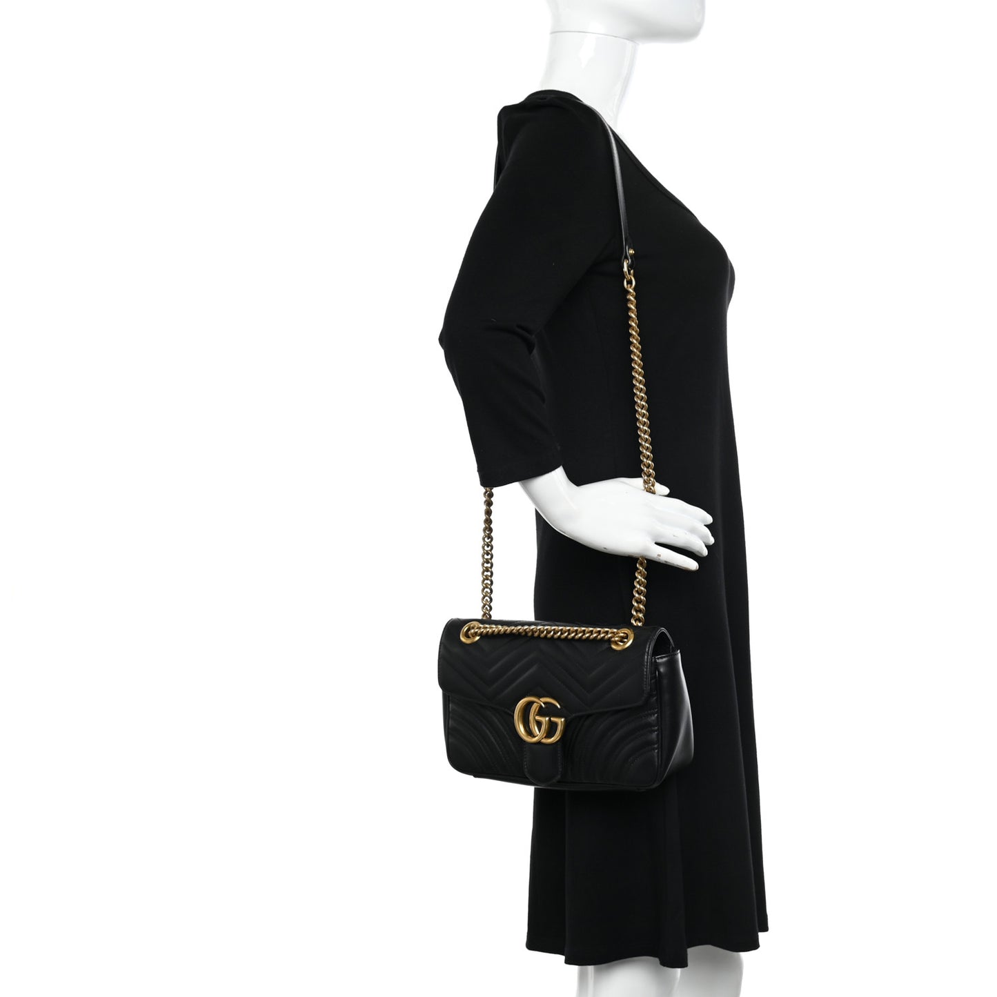 Calfskin Matelasse Small GG Marmont Shoulder Bag Black