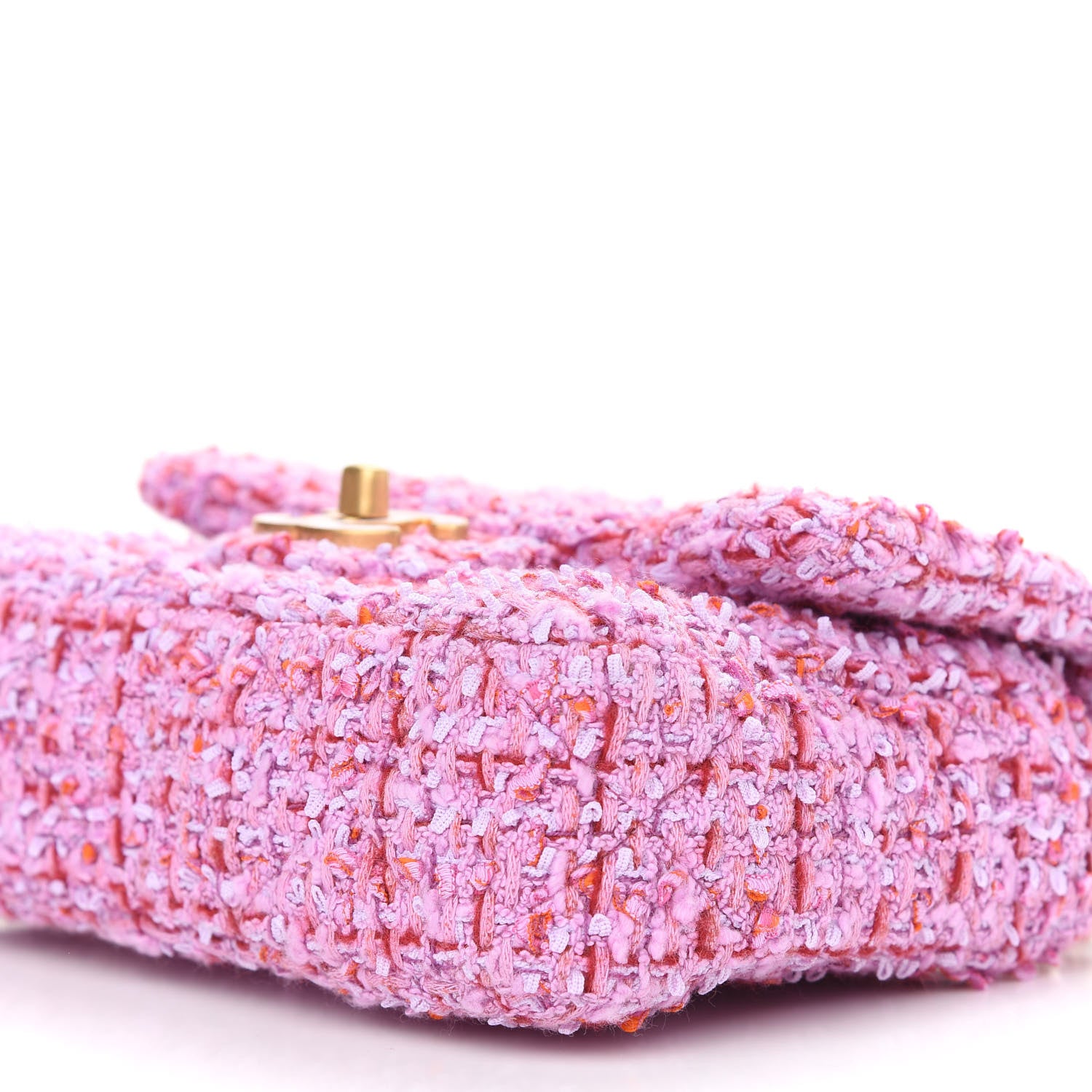 Chanel Tweed Enamel Quilted Mini Pending CC Square Flap Light Purple Pink Red 8 of 8