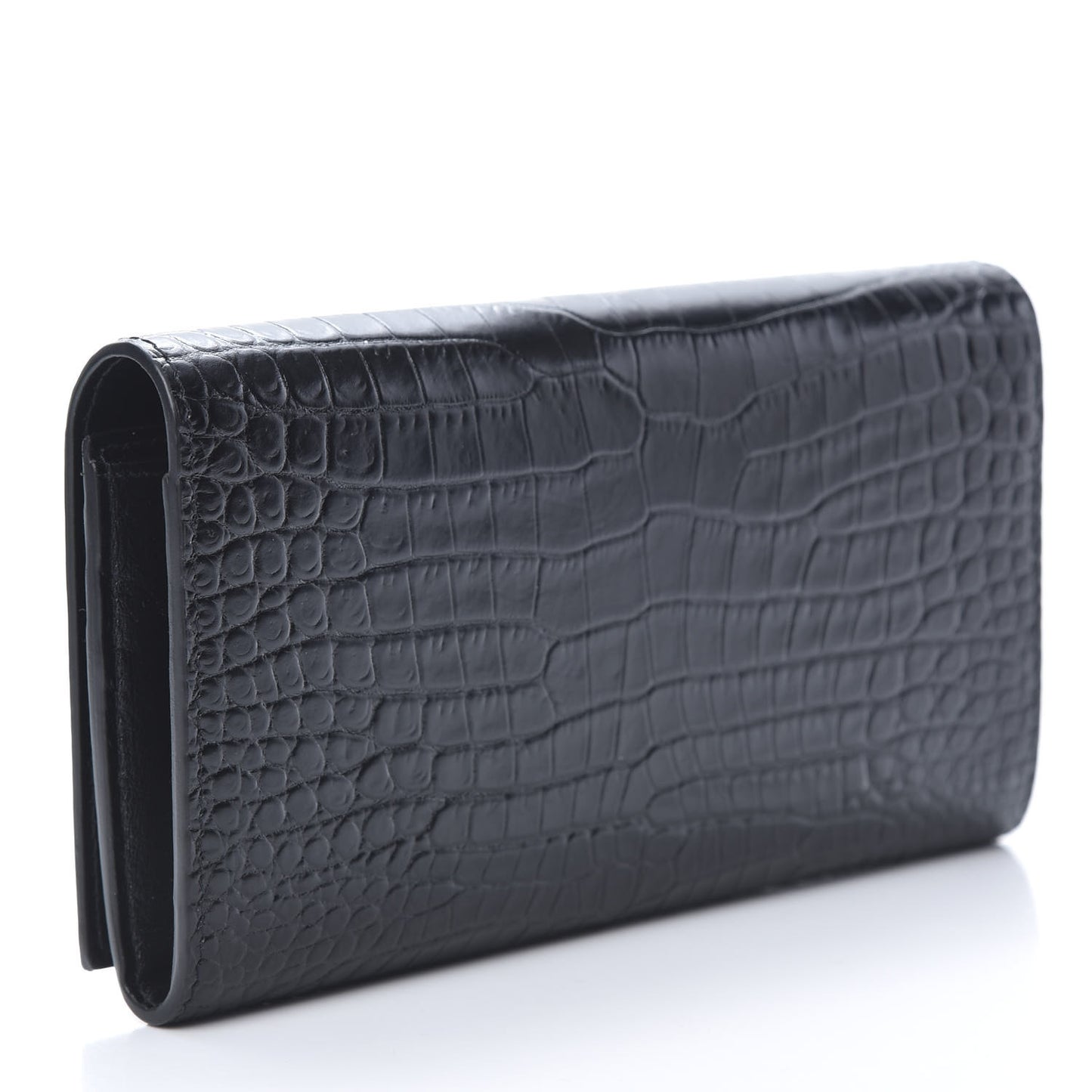 Calfskin Crocodile Embossed Monogram Flap Wallet Black