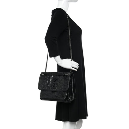 Saint Laurent Crinkled Calfskin Matelasse Monogram Medium Niki Chain Satchel Black 2 of 11