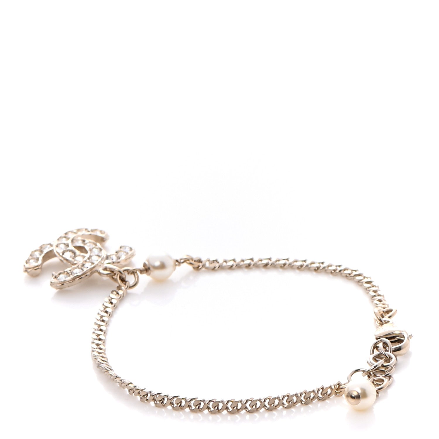 Chanel Pearl Crystal CC Bracelet Light Gold 3 of 4