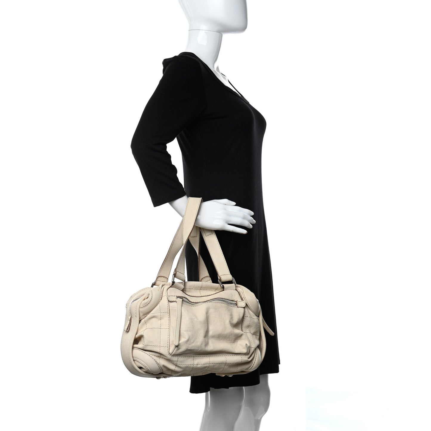 Calfskin Stitched Outdoor Ligne Bowler Beige