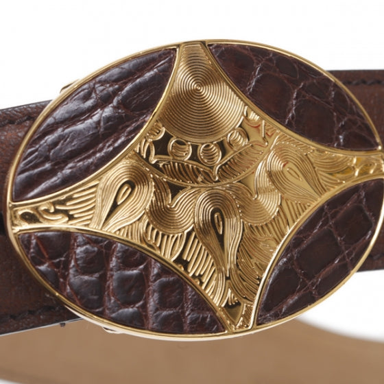 Prada Leather Crocodile Embossed Buckle Belt 75 30 Brown 4 of 10