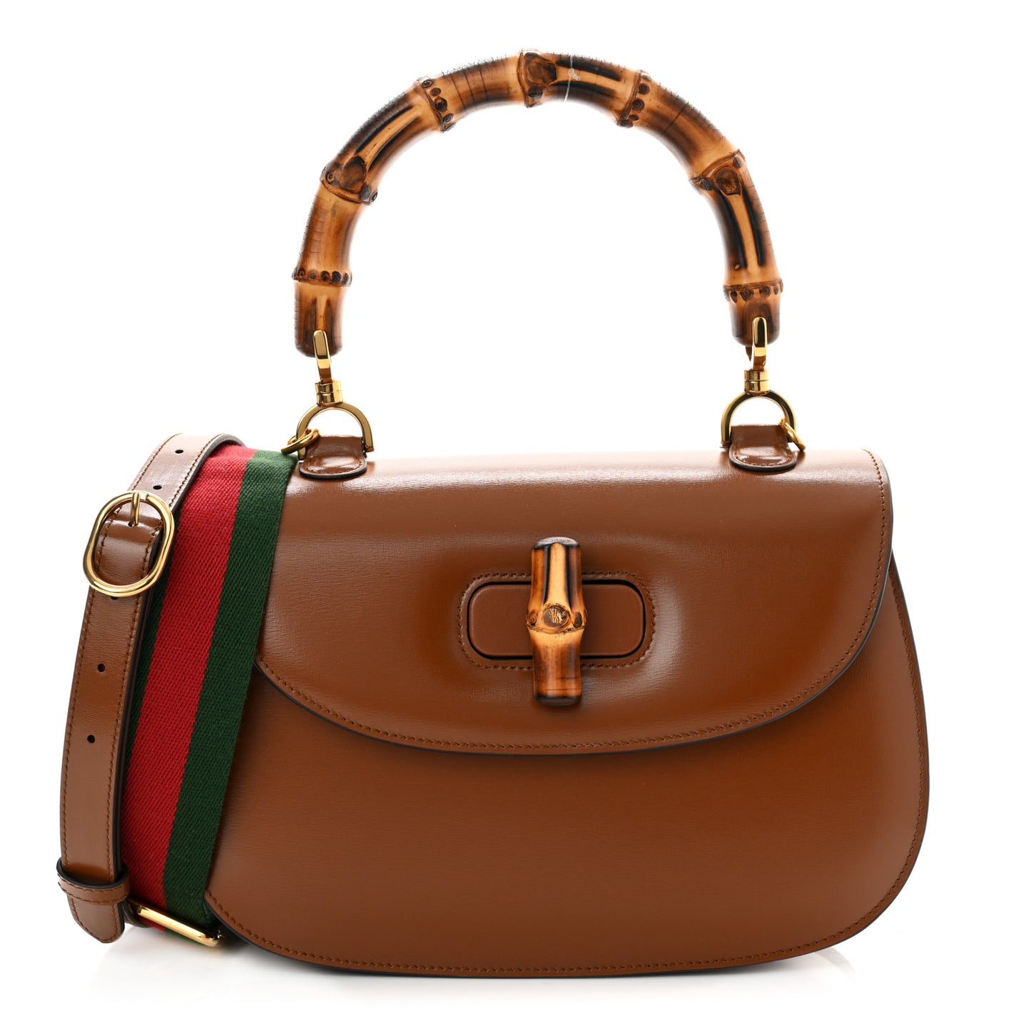 Boarded Dyana Lux Calfskin Web Medium Bamboo 1947 Top Handle Bag Brown