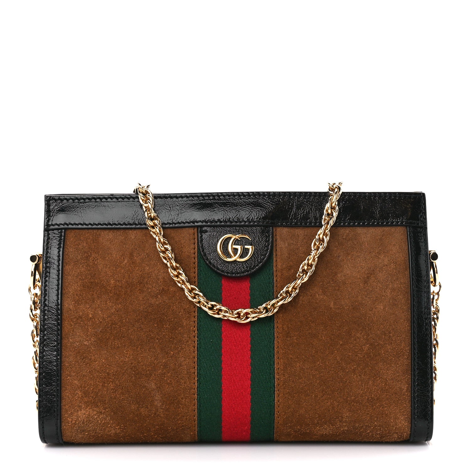 Gucci Suede Patent Web Small Ophidia Chain Shoulder Bag Nocciola Black 1 of 11