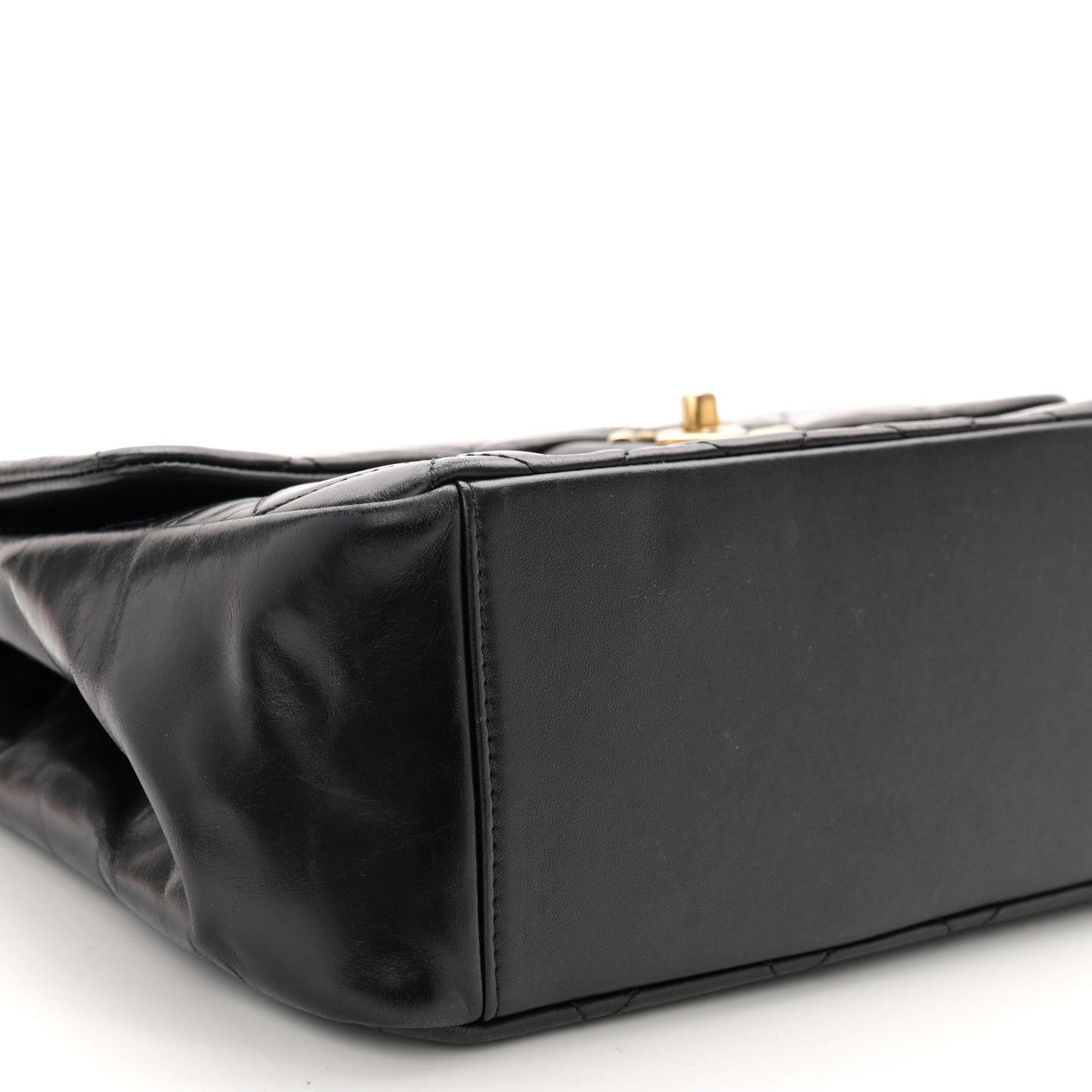 Calfskin Quilted Large Gold Bar Top Handle Flap Black