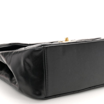 Chanel Calfskin Quilted Large Gold Bar Top Handle Flap Black 9 of 10