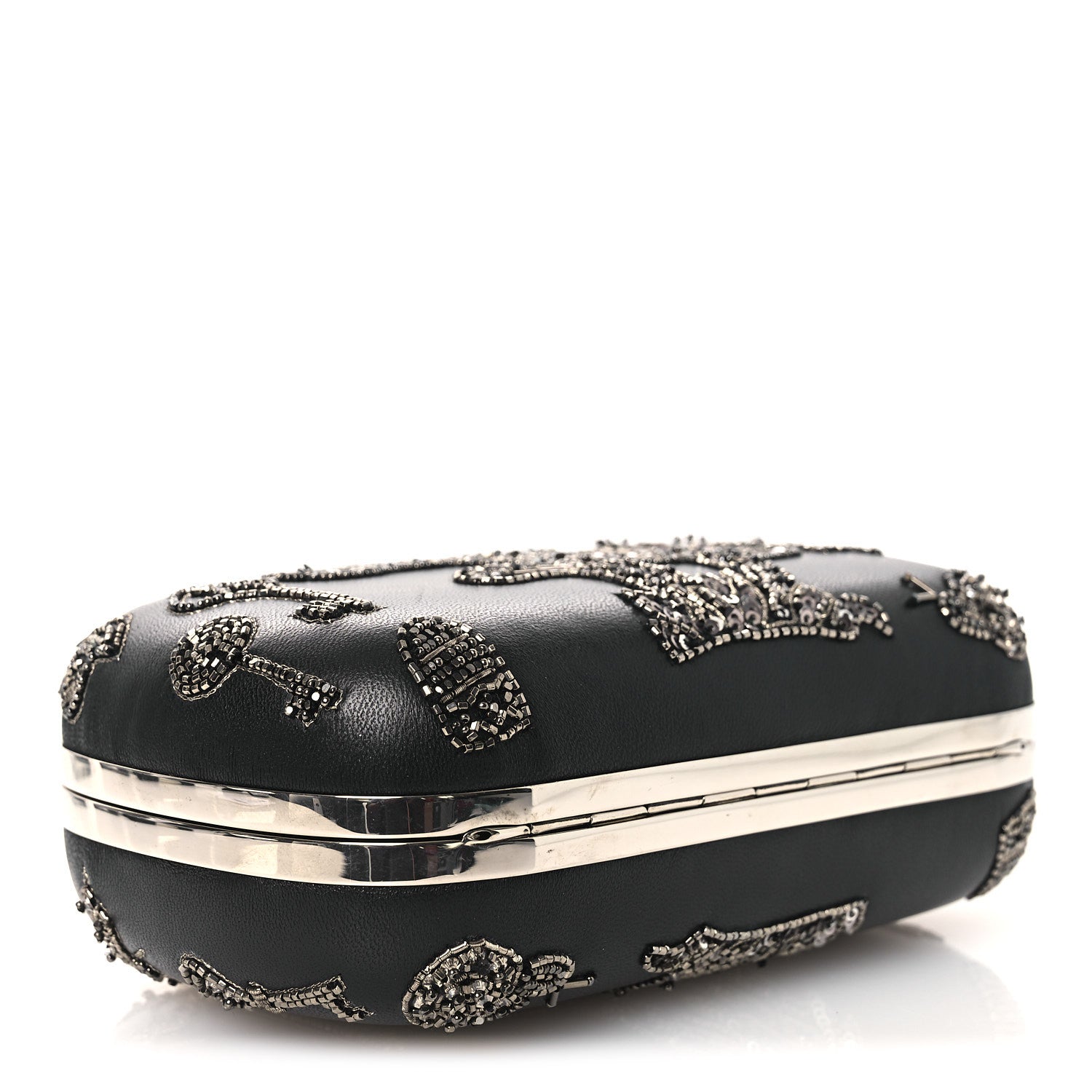 Alexander McQueen Nappa Crystal Embroidered Mushroom Box Clutch Black 4 of 10