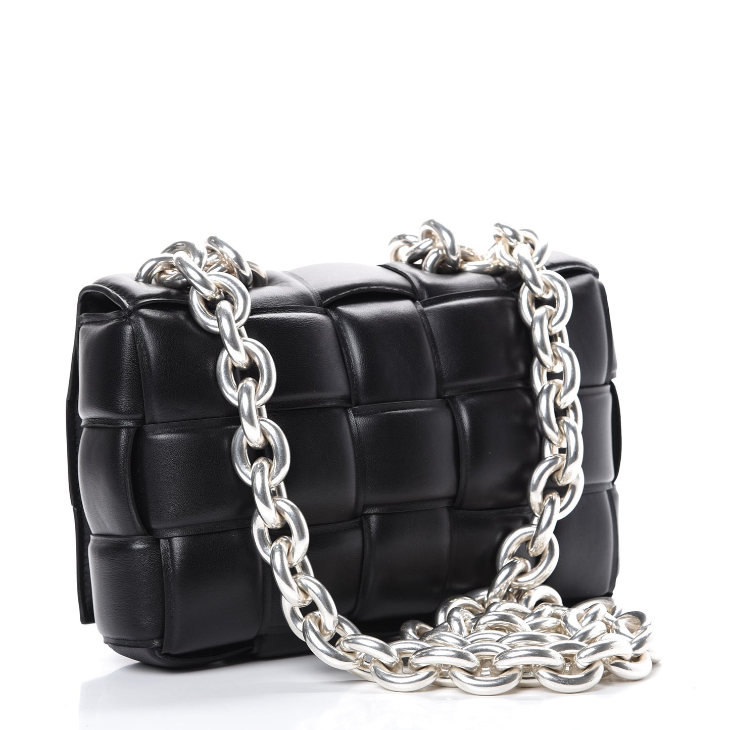 Lambskin Maxi Intreccio Padded Chain Cassette Crossbody Bag Black