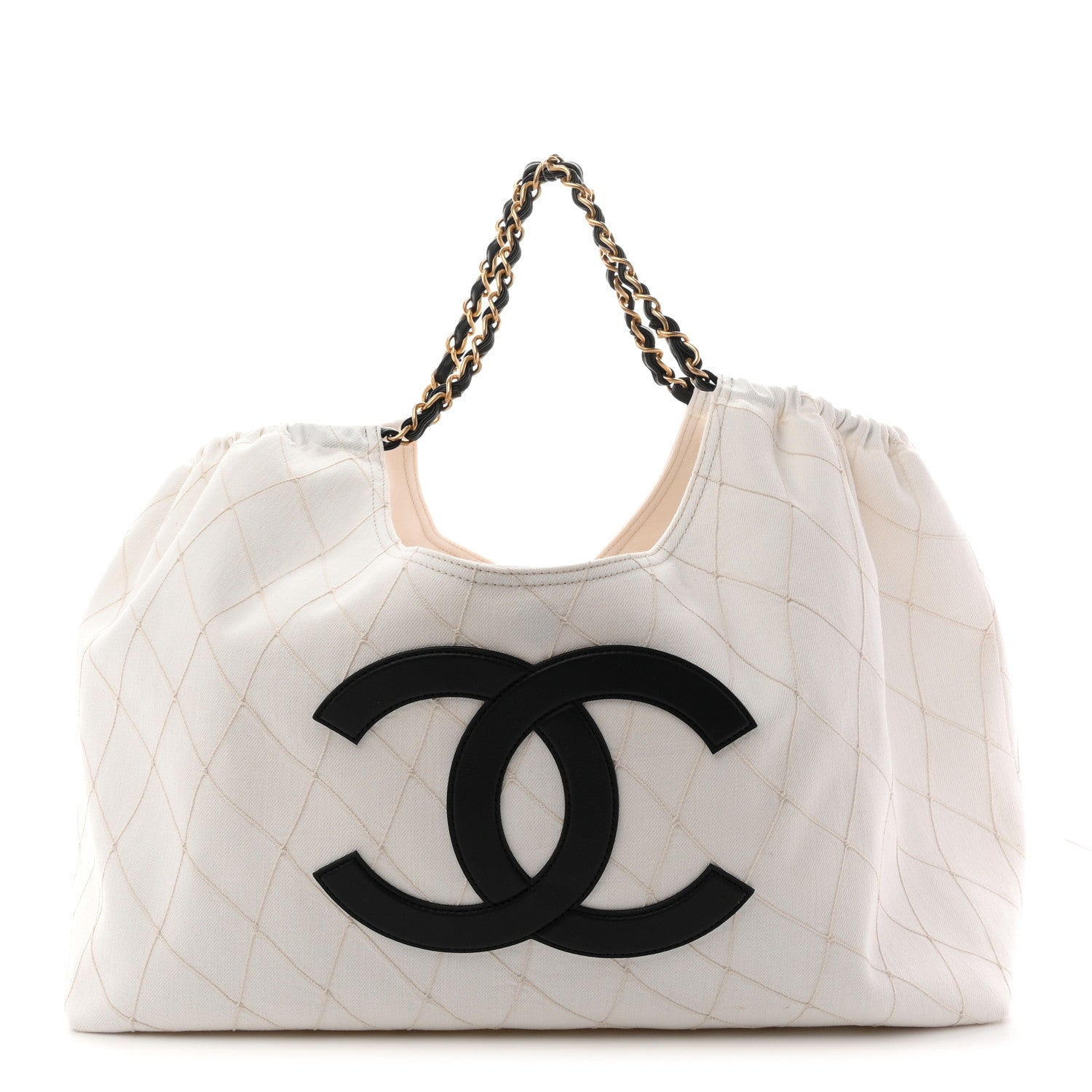 Chanel Denim Calfskin Quilted Coco Beach Small Shopping Tote White Black 1 of 11