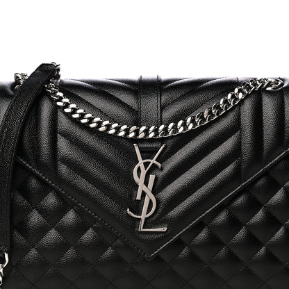 Saint Laurent Grain De Poudre Textured Mixed Matelasse Triquilt Medium Monogram Satchel Black 8 of 10