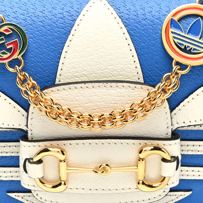 Gucci X ADIDAS Textured Dollar Calfskin Web Small Trefoil Horsebit 1955 Shoulder Bag Blue Off White 7 of 9