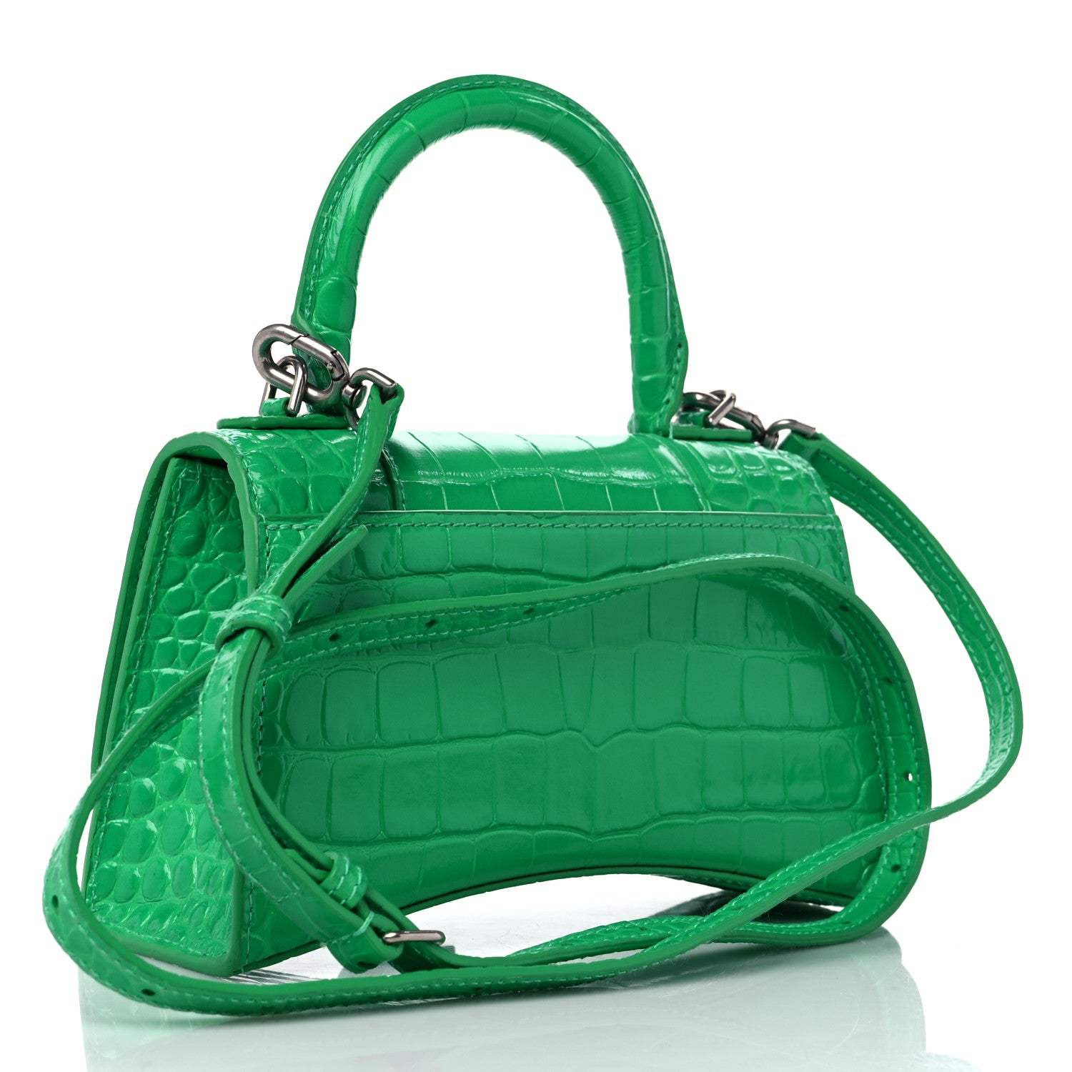 Balenciaga Shiny Calfskin Tonal B Crocodile Embossed Hourglass Top Handle Bag XS Vivid Green 3 of 11