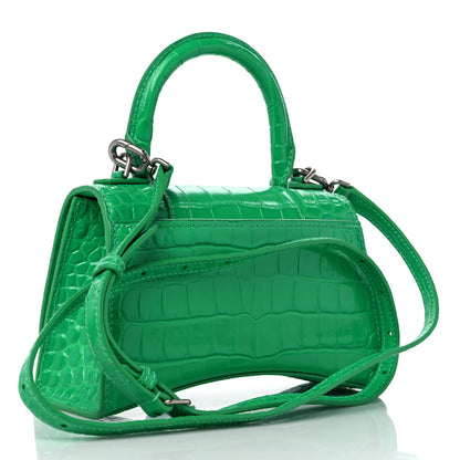 Balenciaga Shiny Calfskin Tonal B Crocodile Embossed Hourglass Top Handle Bag XS Vivid Green 3 of 11