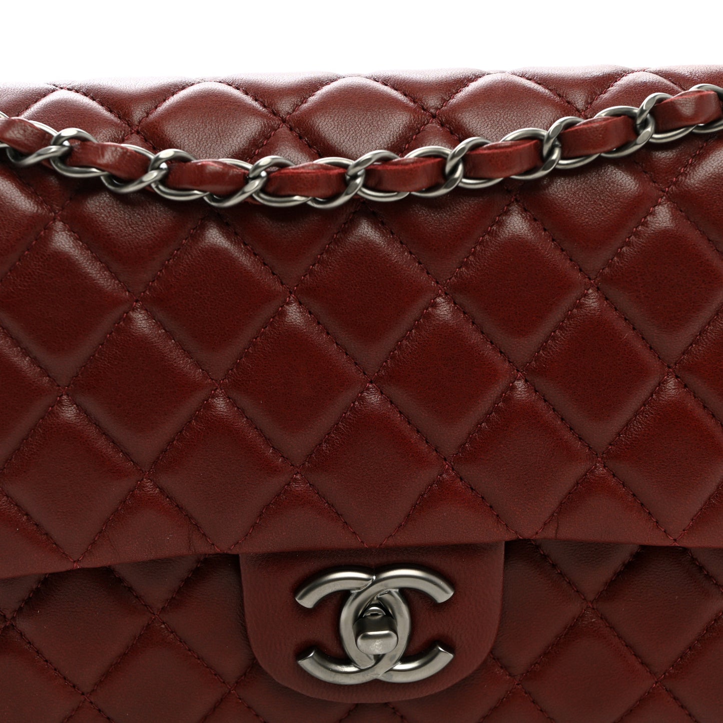 Lambskin Quilted Medium Double Flap Burgundy