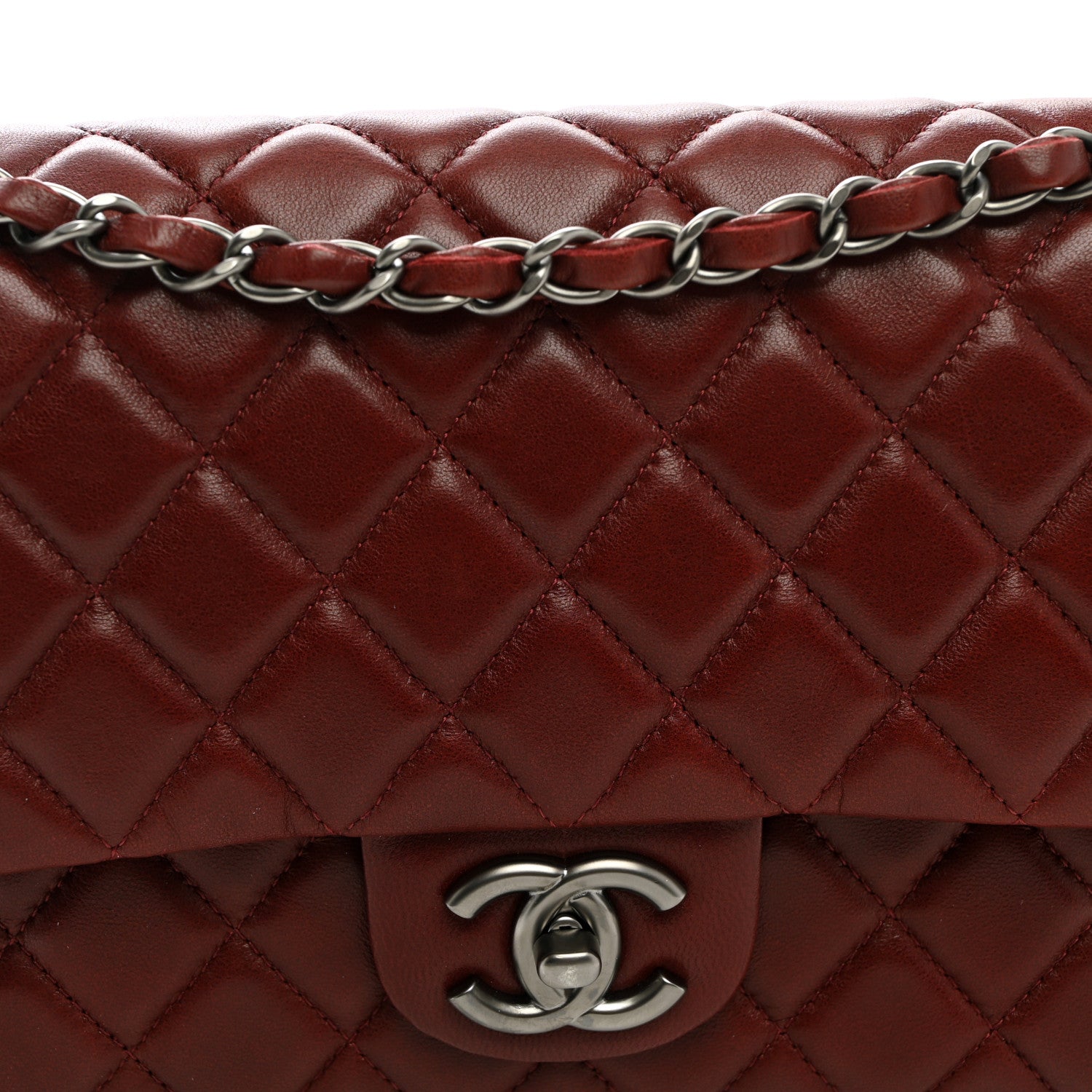Chanel Lambskin Quilted Medium Double Flap Burgundy 8 of 10
