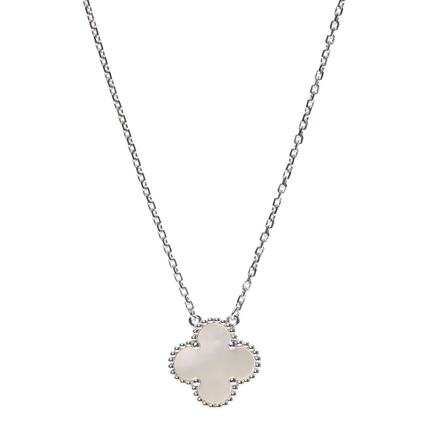 18K White Gold Mother of Pearl Vintage Alhambra Pendant Necklace