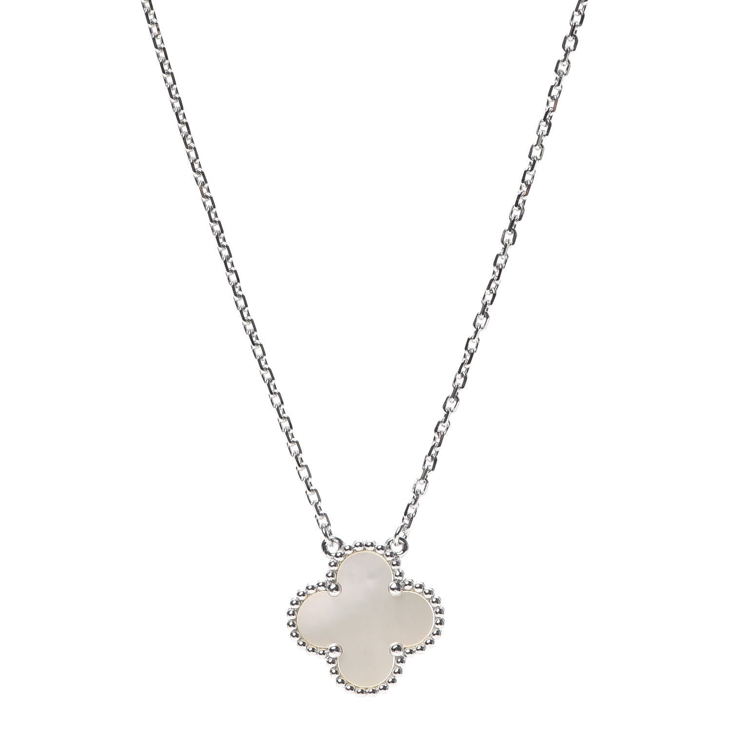 Van Cleef & Arpels 18K White Gold Mother of Pearl Vintage Alhambra Pendant Necklace 1 of 8