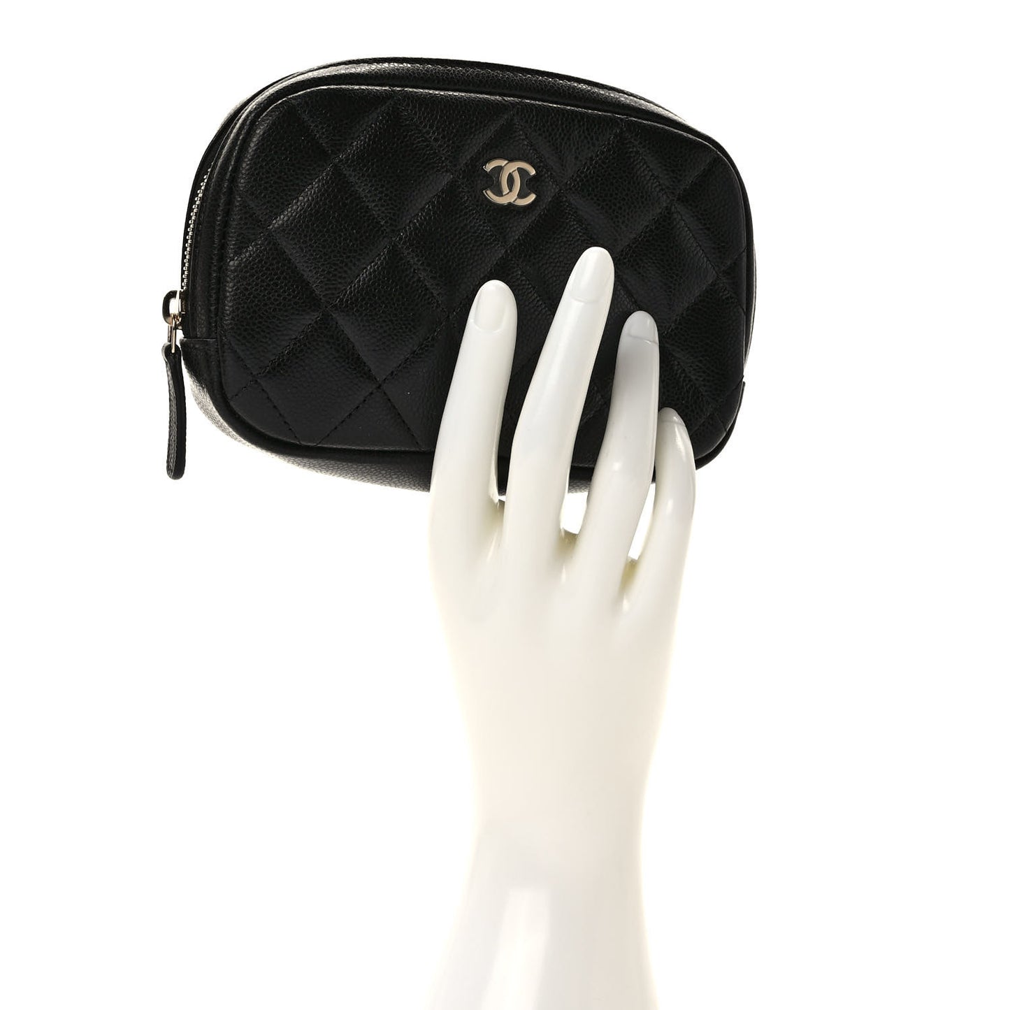 Caviar Quilted Small Curvy Pouch Cosmetic Case Black