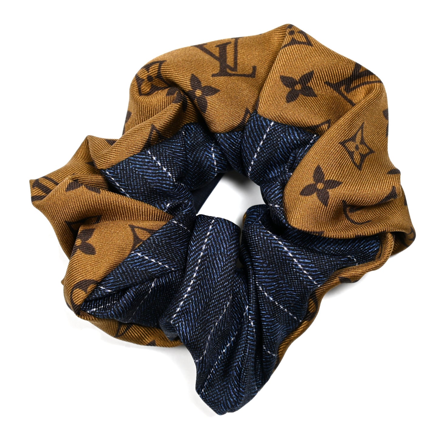 Silk Monogram Scrunchie Navy