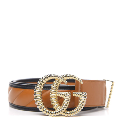 Gucci Azalea Calfskin Matelasse Diagonal Torchon Double G 40mm Belt 85 34 Cognac Black 1 of 4
