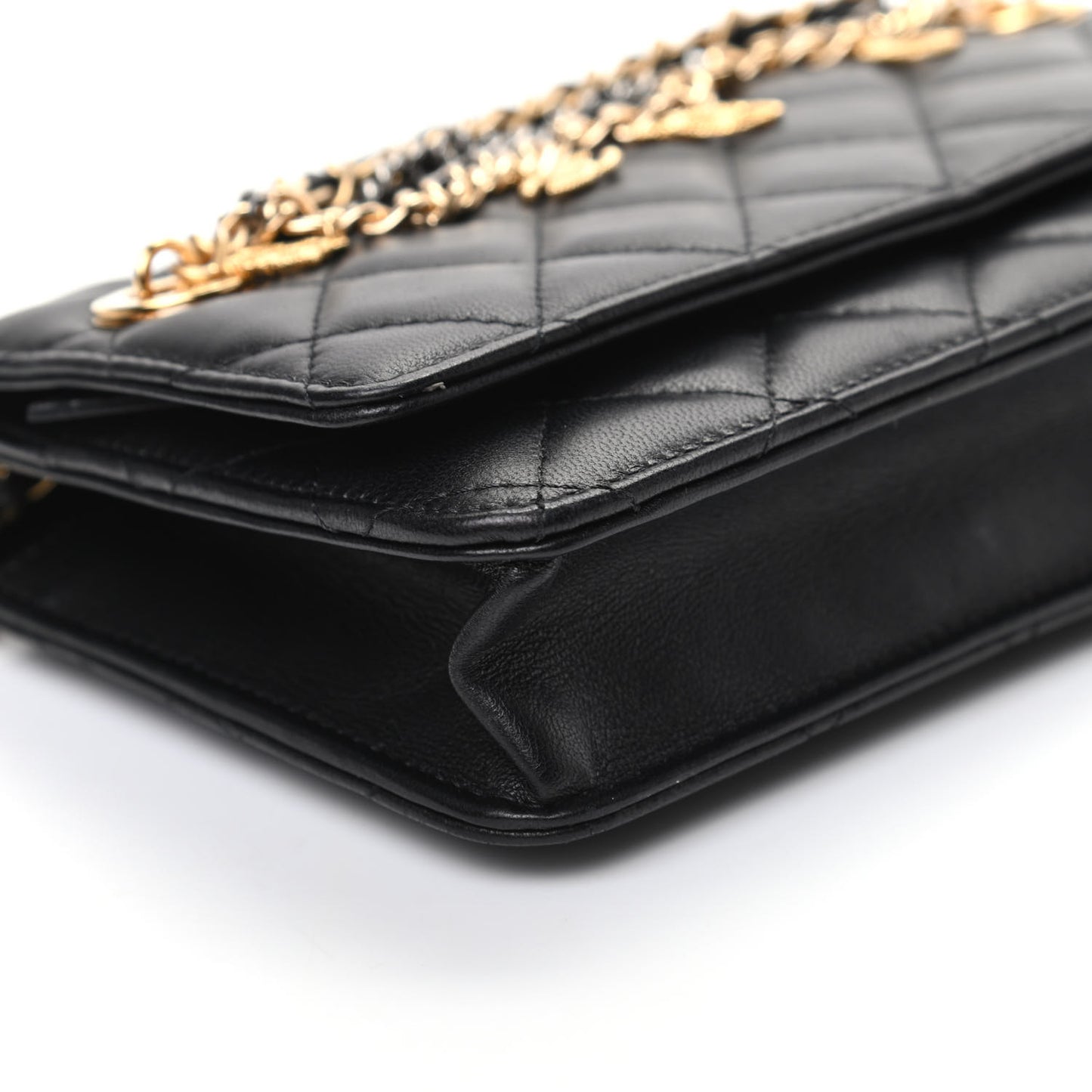 Lambskin Quilted Egyptian Amulet Wallet On Chain WOC Black