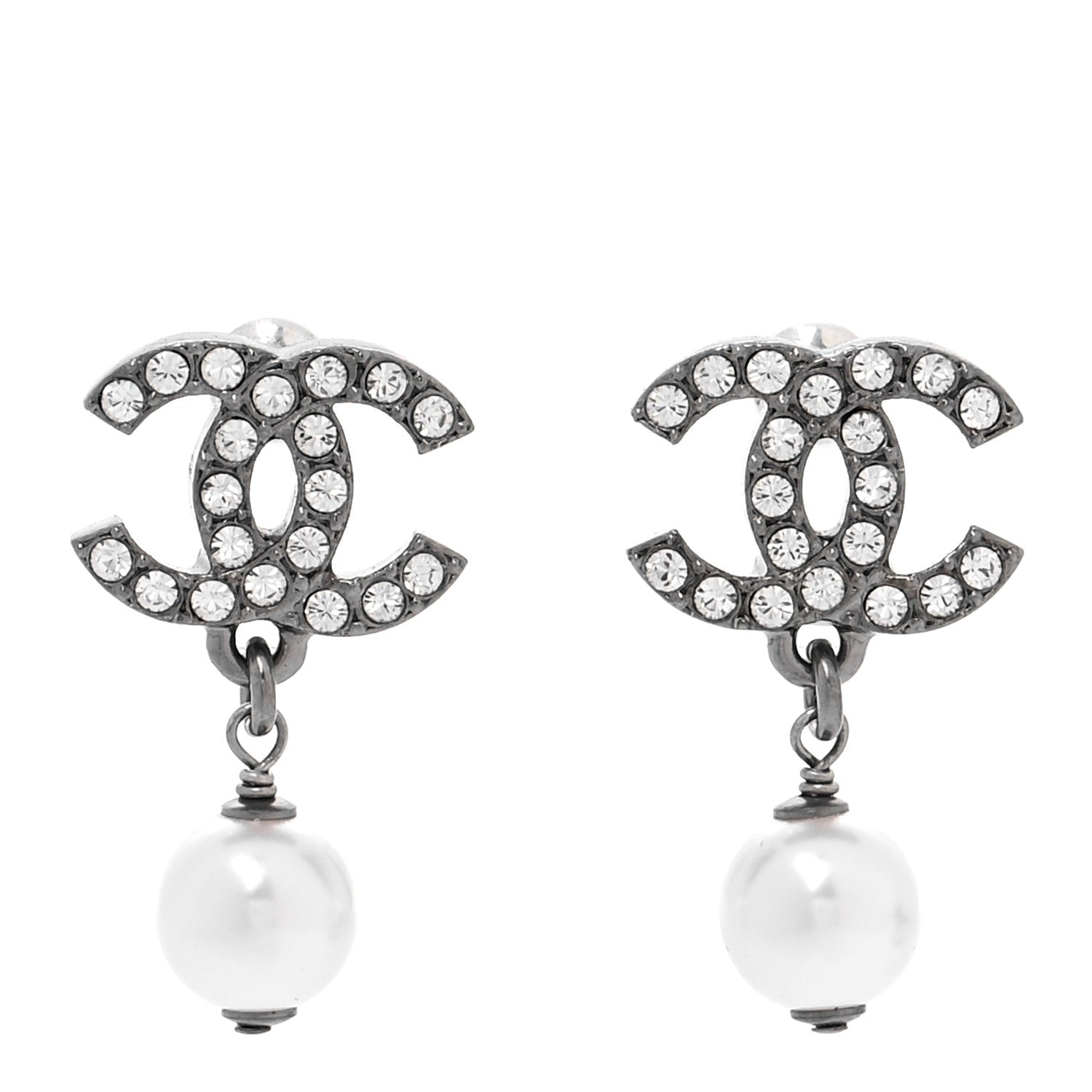 Chanel Crystal Pearl CC Drop Earrings 1 of 5