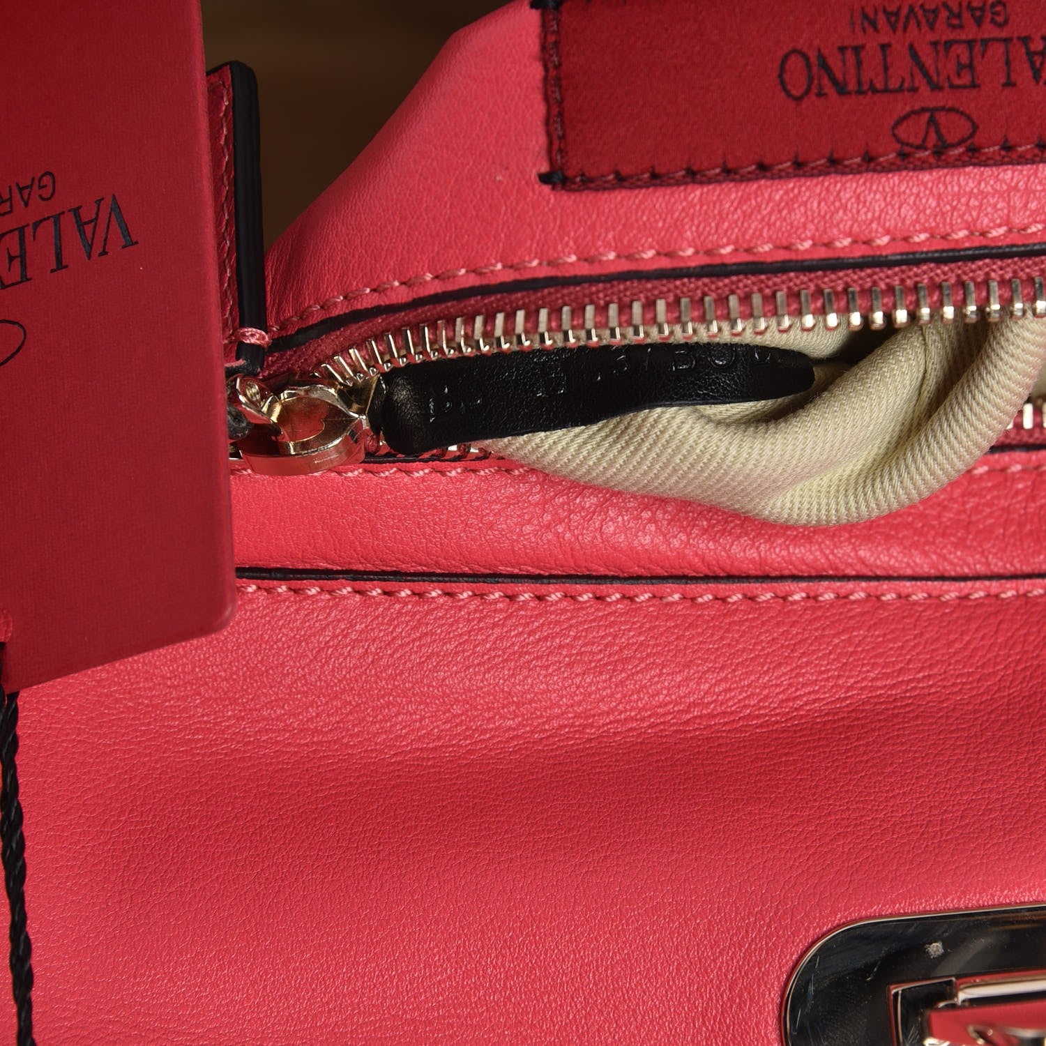 Valentino Garavani Vitello Small Rockstud Tote Raspberry 8 of 8