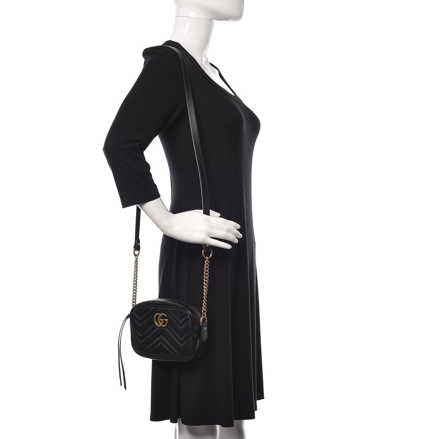 Calfskin Matelasse Mini GG Marmont Chain Shoulder Bag Black
