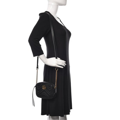 Gucci Calfskin Matelasse Mini GG Marmont Chain Shoulder Bag Black 2 of 12