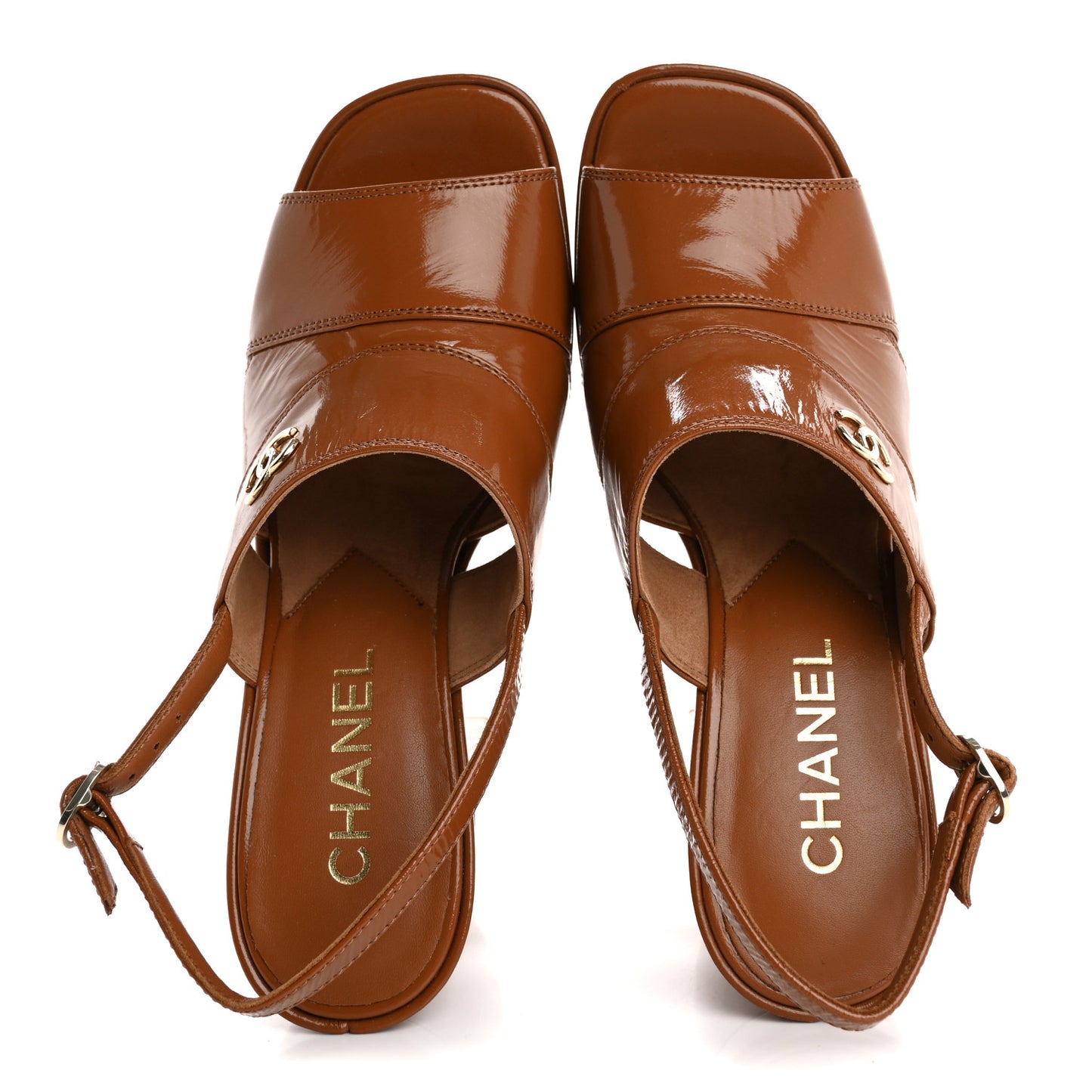 Crumpled Patent Lambskin Platform Sandals 37.5 Light Brown