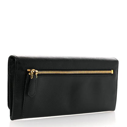 Prada Saffiano Metal Continental Flap Travel Wallet Black 3 of 10