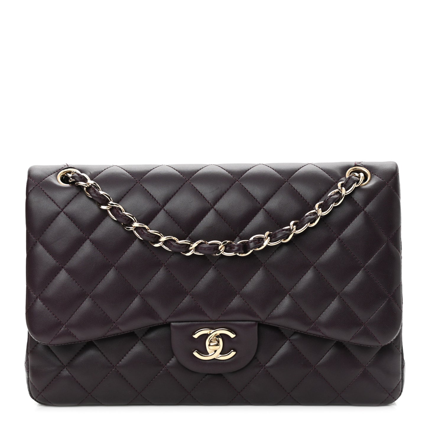 Lambskin Quilted Jumbo Double Flap Purple