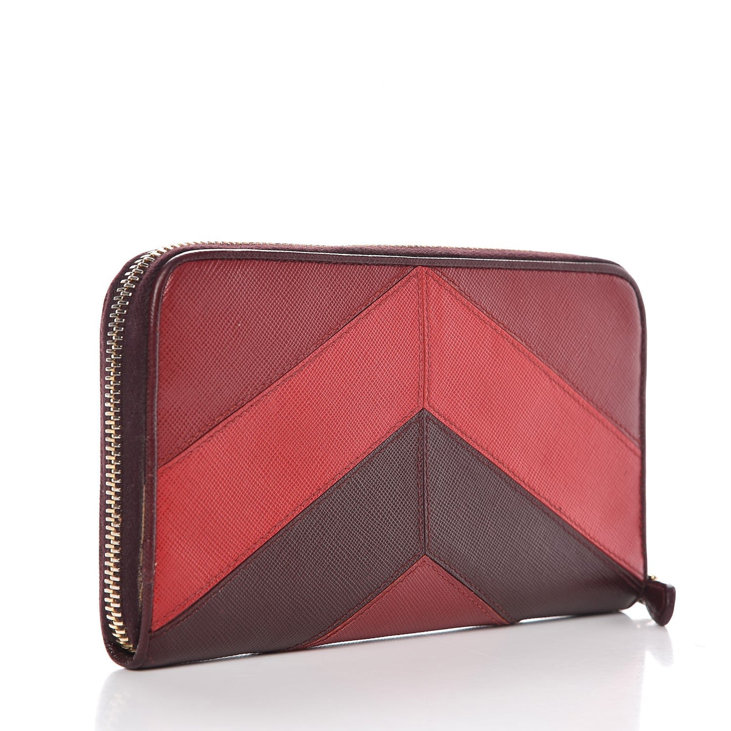 Saffiano Chevron Zip Around Wallet Rubino