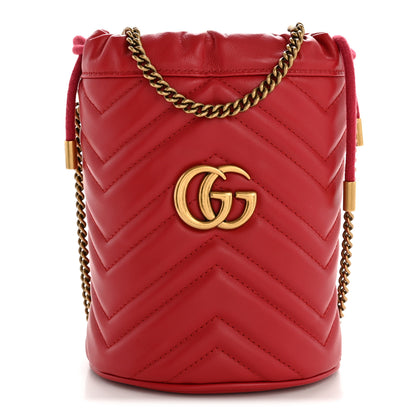 Gucci Calfskin Matelasse Mini GG Marmont 2.0 Bucket Bag Hibiscus Red 1 of 11