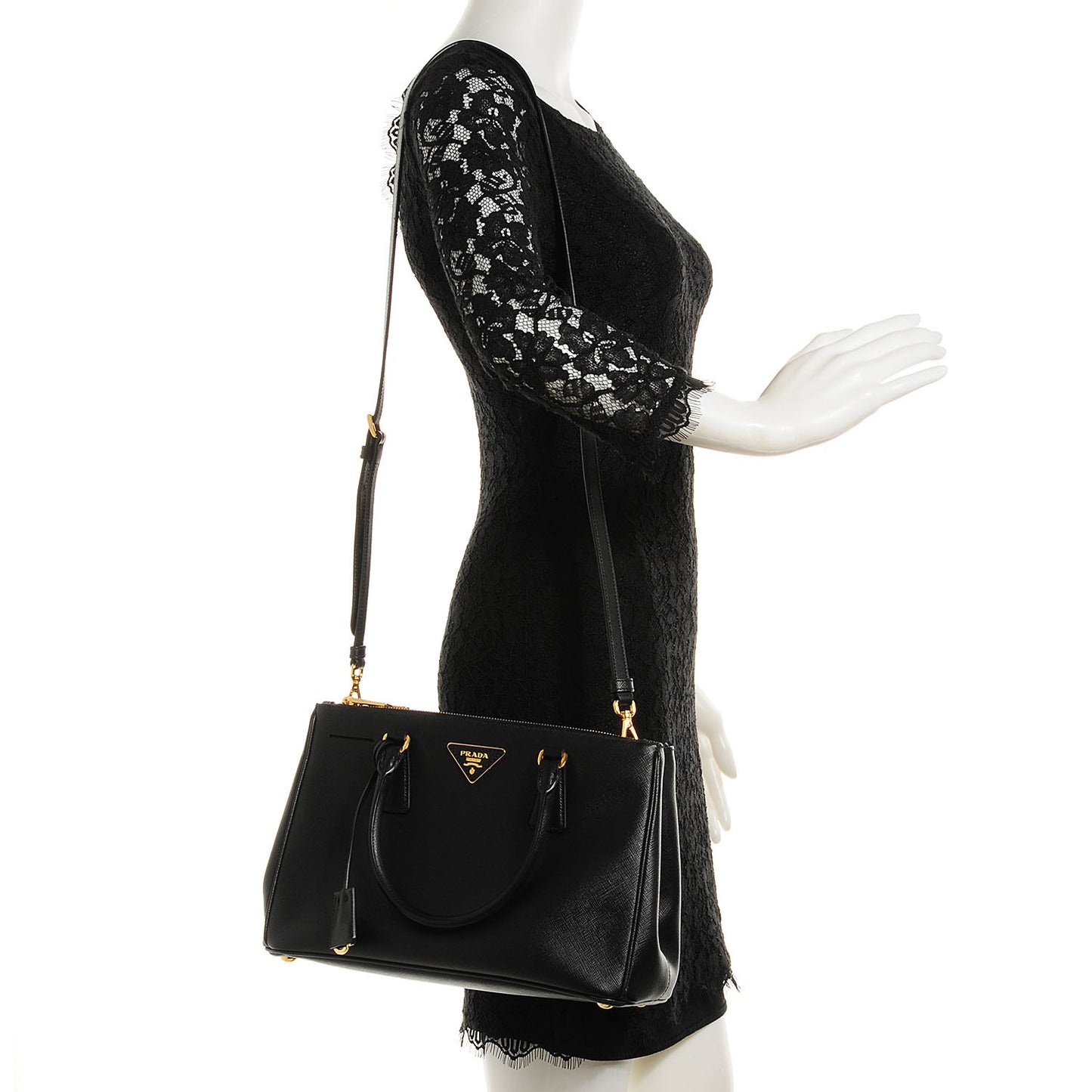 Saffiano Lux Small Double Zip Tote Nero Black
