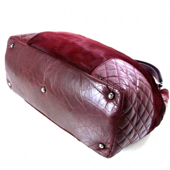 Chanel Calf Hair Quilted Drawstring Tote Burgundy 6 of 11