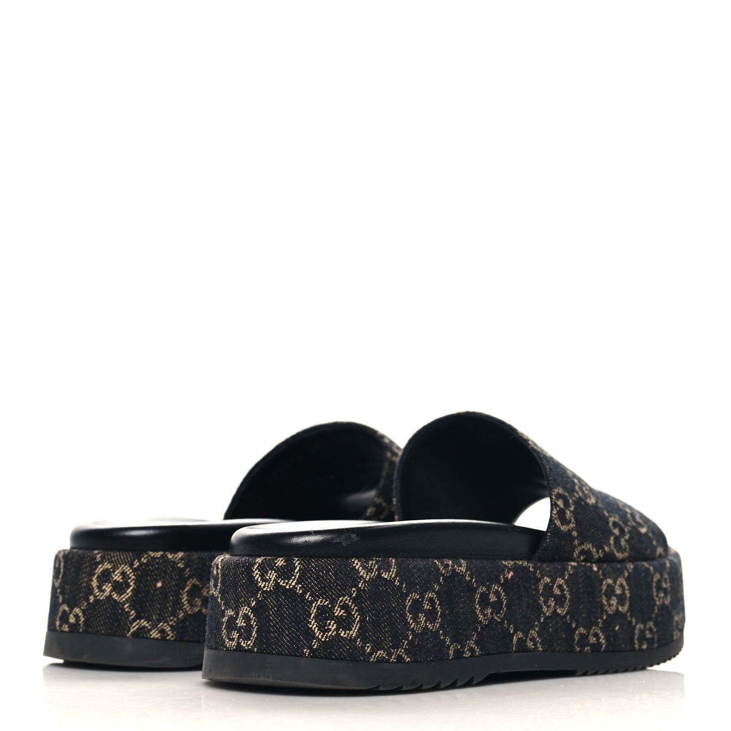 Jacquard Black Denim GG Monogram Angelina Platform 55mm Slide Sandals 39 Black Ivory