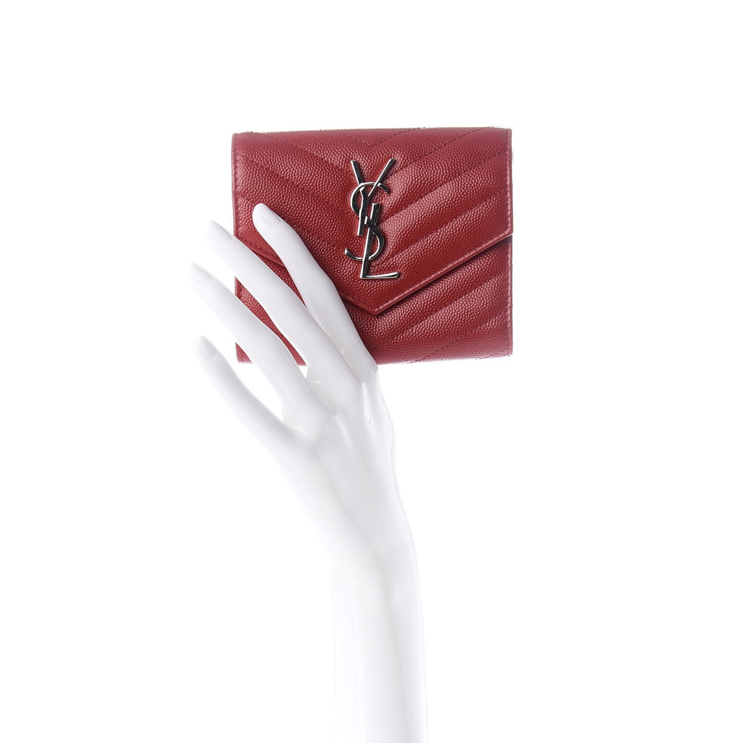 Grain De Poudre Matelasse Chevron Monogram Compact Tri Fold Wallet Red