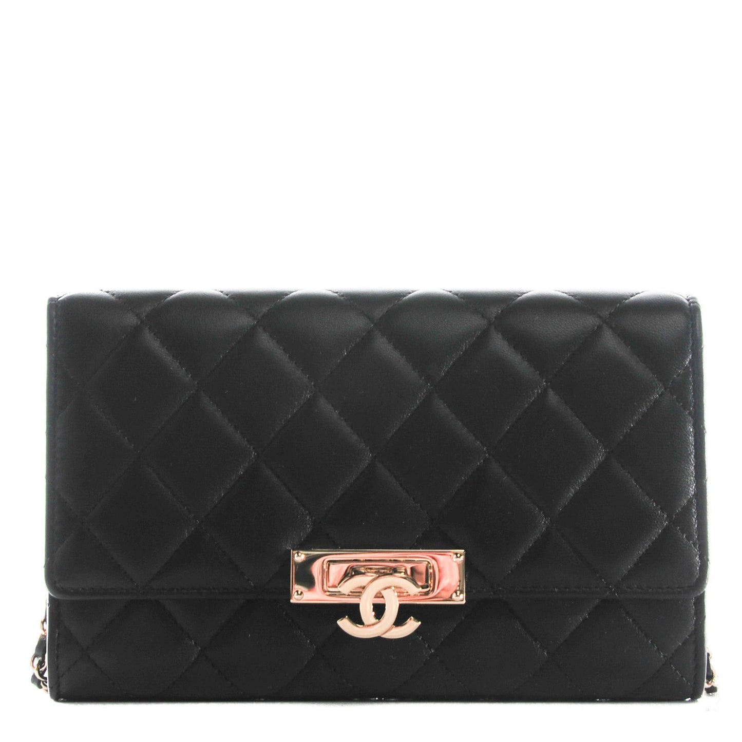 Lambskin Quilted Golden Class Clutch with Chain Black