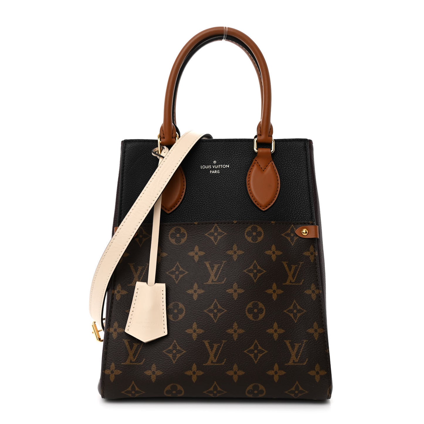 Calfskin Monogram Fold Tote MM Black Wine Cream