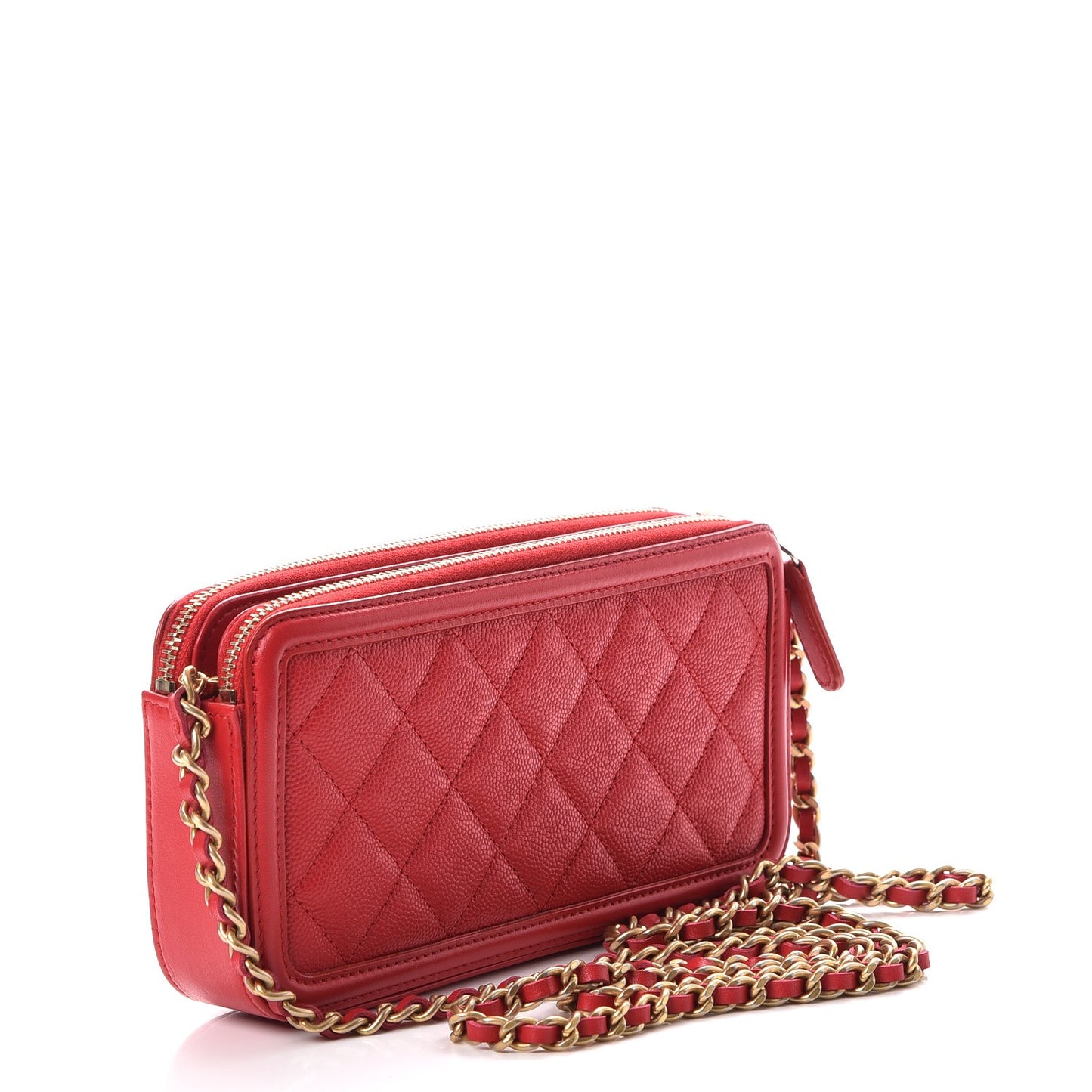 Caviar Quilted CC Filigree Clutch With Chain Red