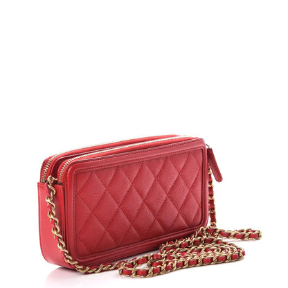 Chanel Caviar Quilted CC Filigree Clutch With Chain Red 3 of 9