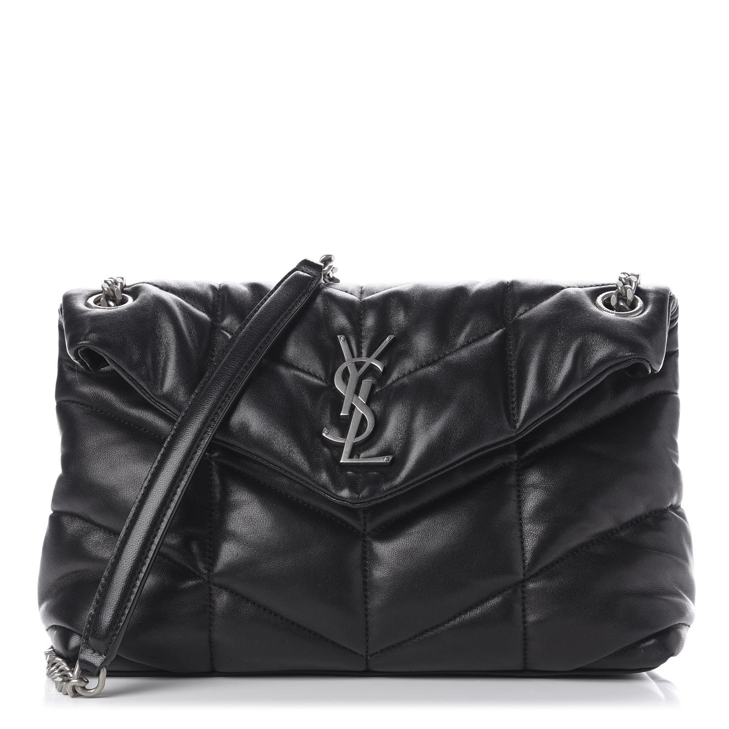 Lambskin Quilted Small Loulou Puffer Monogram Chain Satchel Black