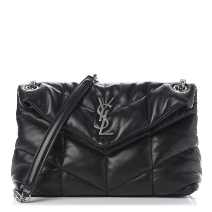 Saint Laurent Lambskin Quilted Small Loulou Puffer Monogram Chain Satchel Black 1 of 11