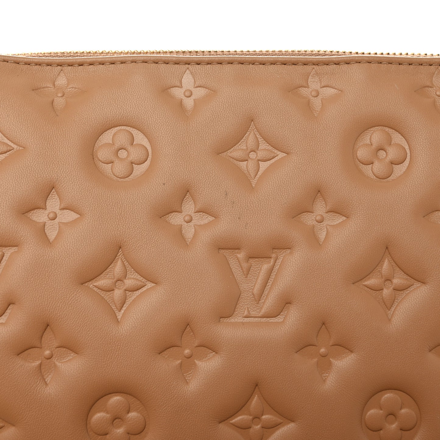 Lambskin Embossed Monogram Coussin PM Camel