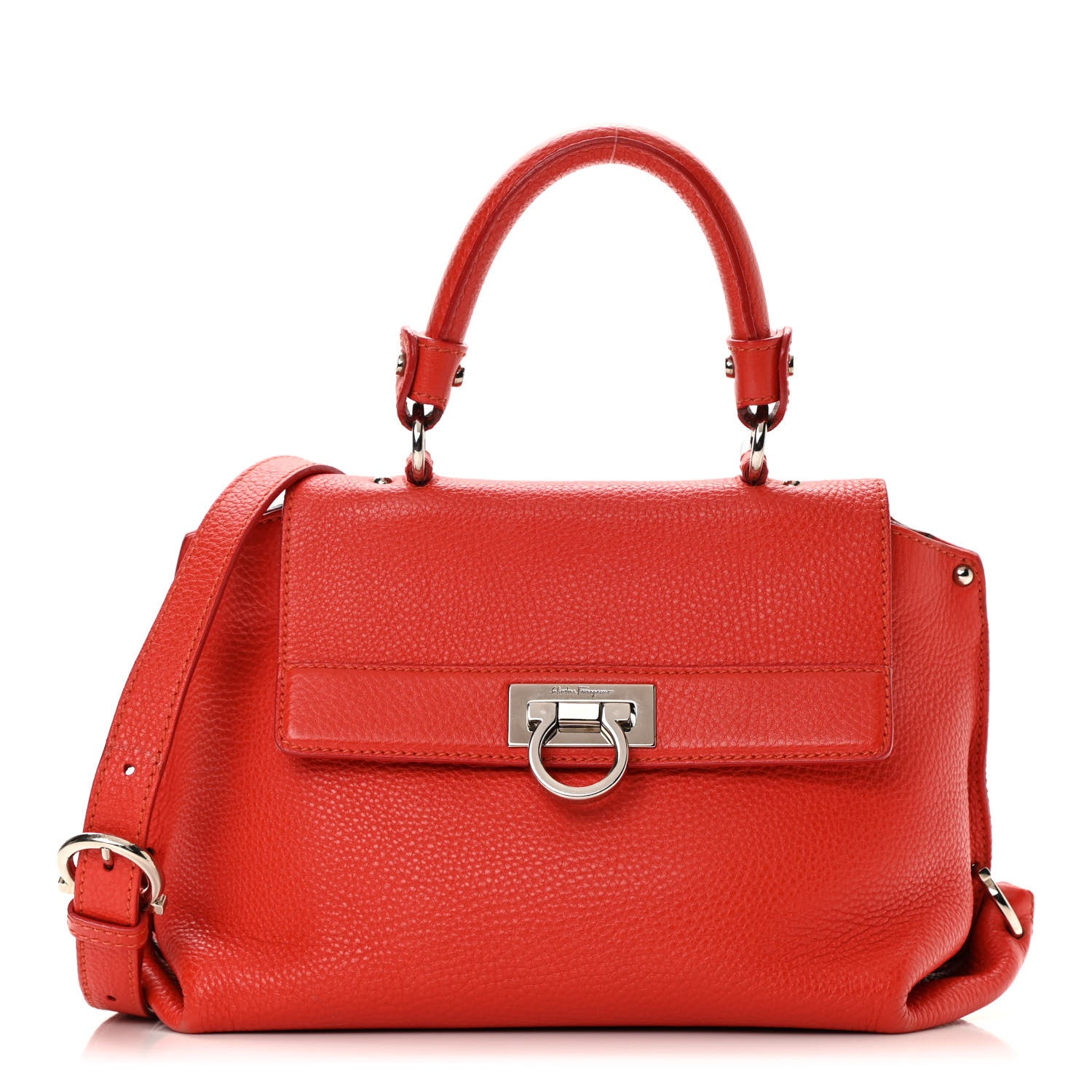Salvatore Ferragamo Grained Calfskin Sofia Satchel Red 1 of 18